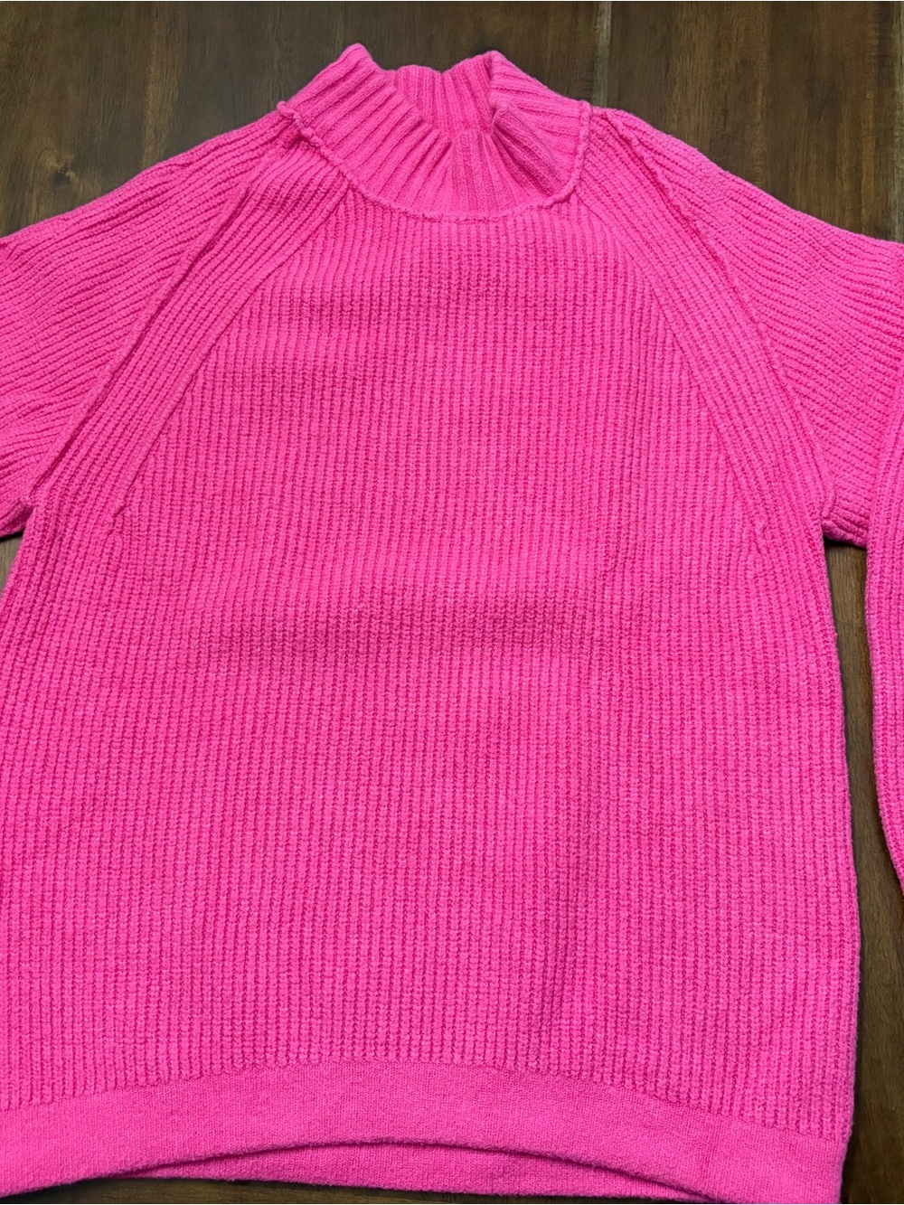 Free People Bright Pink Ribbed Mock Neck Sweater